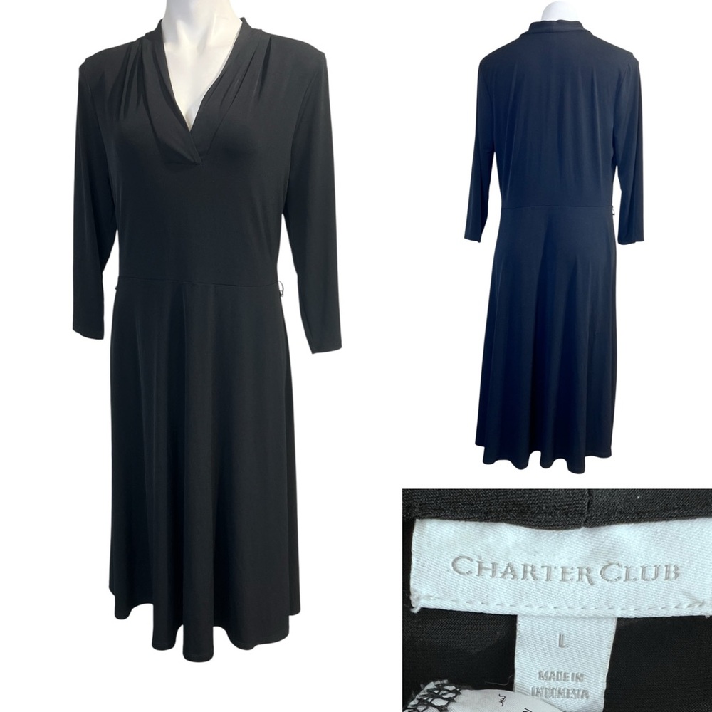 Charter Club‎ dress size L Elegant Black Long Sleeve knee length office business